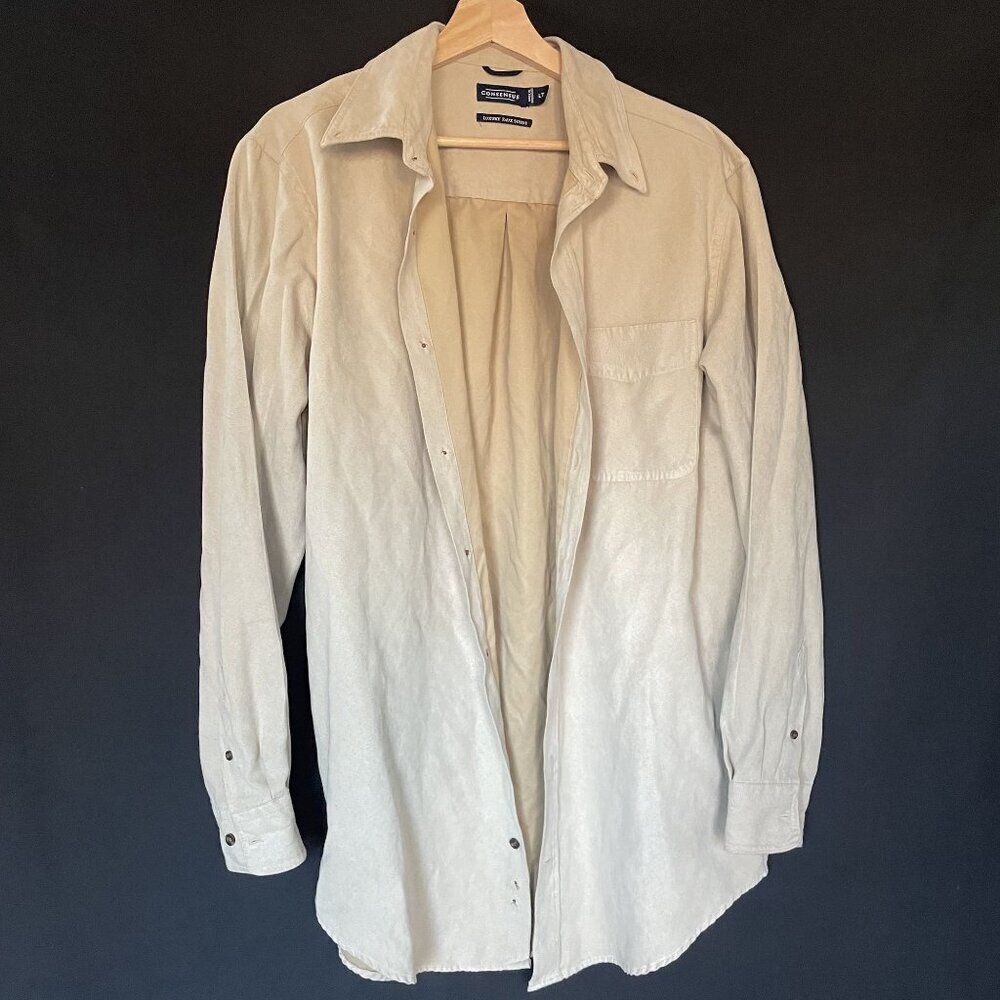 Consensus Mens Luxury Faux Suede Shirt‎ LT beige quiet luxury soft overcoat